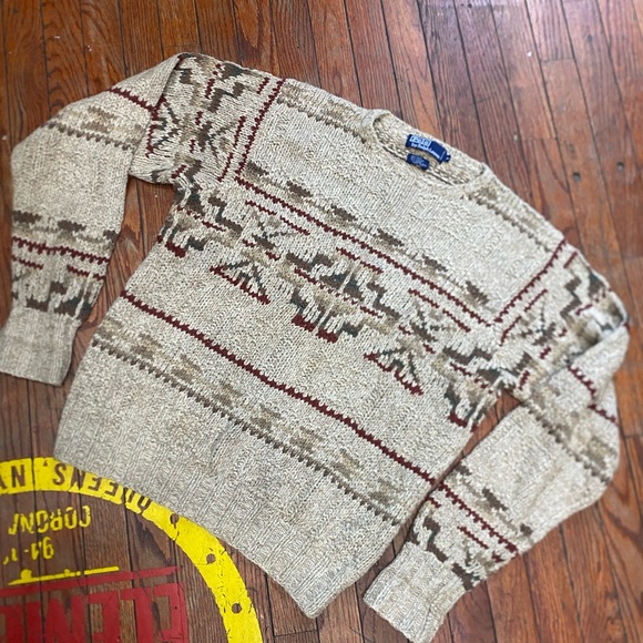 Polo Ralph Lauren Beige and Brown Crewneck Sweater Aztec